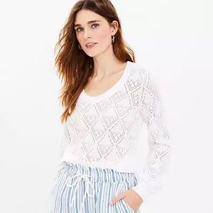 🆕 LOFT - Bobble Pointelle Scoop Neck Sweater - white - size M